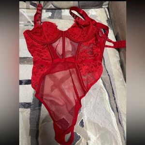 Victoria's Secret Very Sexy Red Lace Lingerie W/ Cherry Strap Design NEW WO TAGS